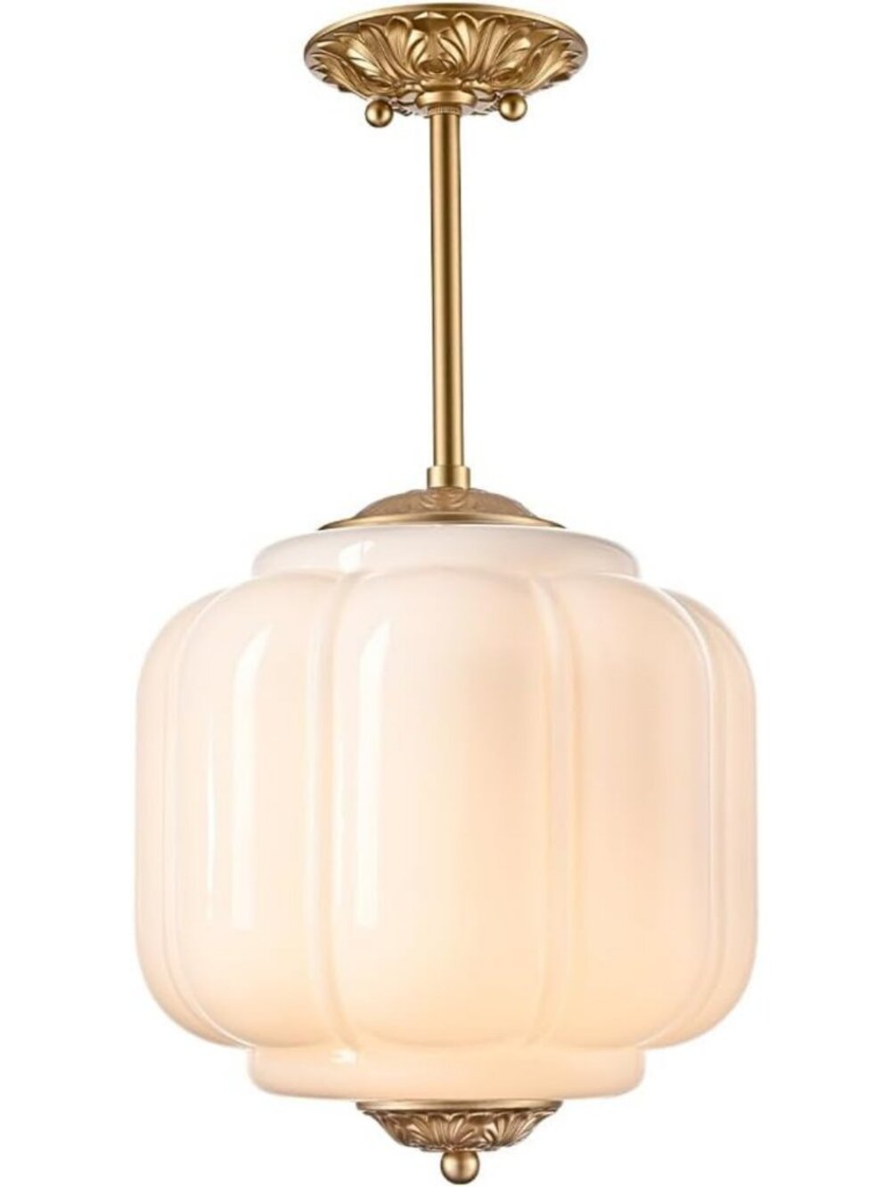 Vintage Milk Glass Ceiling Light Fixture, Antique White 9.8" - Retro Home Decor